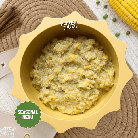 Baby Bubur Masjid with beef sweet corn and peas, halal baby food Singapore