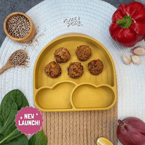 Fajita-style chicken quinoa meatballs, halal BLW baby finger food for self-feeding
