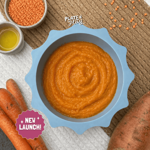 Sweet potato apple cinnamon millet puree, halal baby food for starting solids