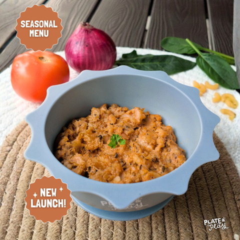 Toddler Tuscan-Style Chicken Macaroni Mash with Spinach